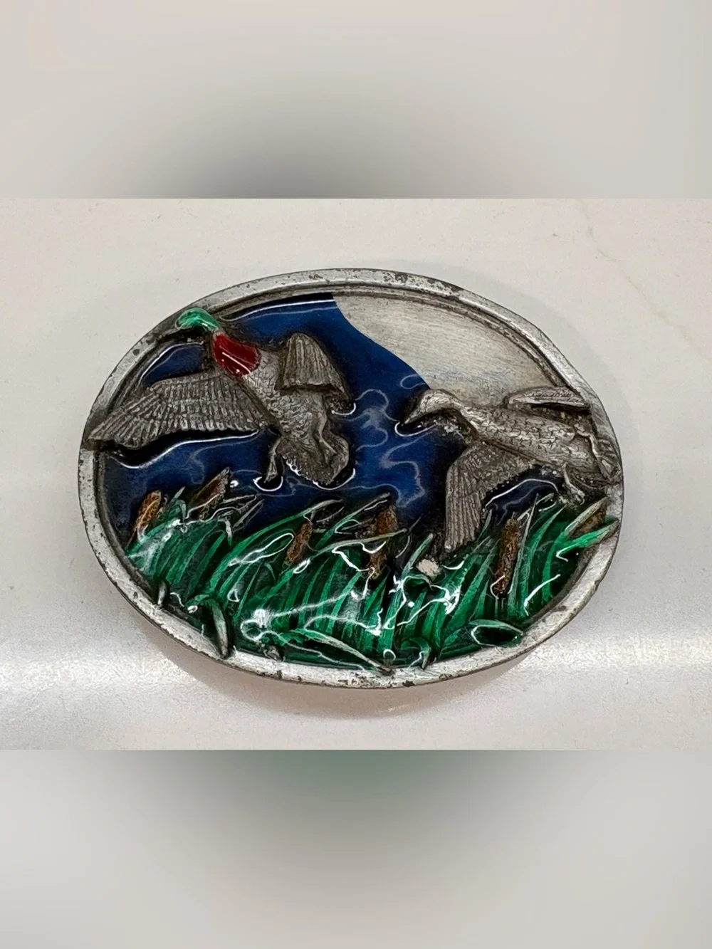Belt Buckle Vintage Duck Brass / Enamel. Bergamot Brass Works.
